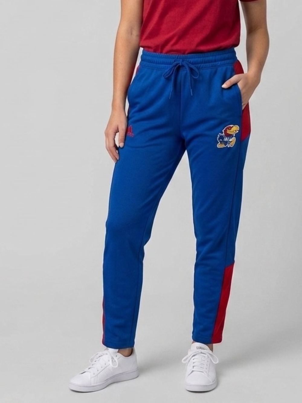 Adidas KU Jayhawks Blue and Red Sweatpants, size women’s large tall, Kansas